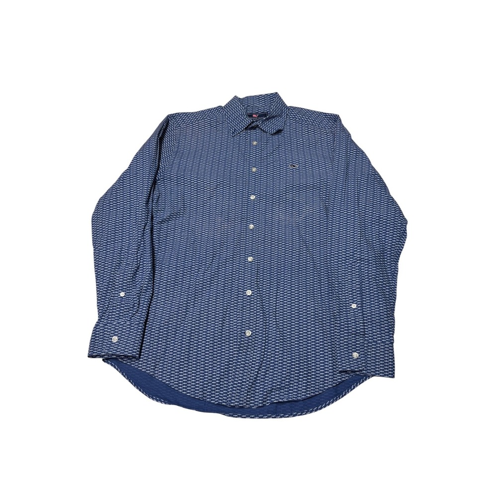 Vineyard Vines Mens‎ Slim Fit Whale Shirt Navy Blue Fish Skeleton Print Size M